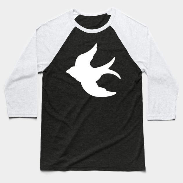 White Flying Swallow Baseball T-Shirt by XOOXOO